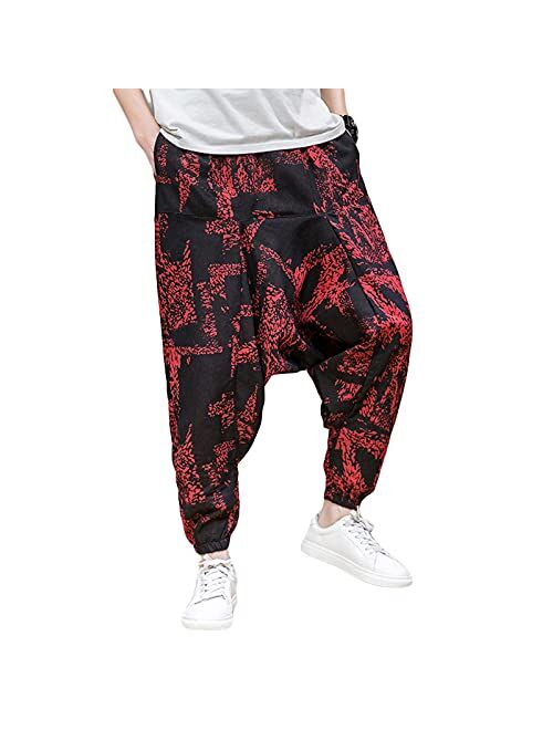 AXYRXWR Hippie Boho Baggy Trousers Mens Loose Sweatpants Popular Streetwear,Paisley Printed Hip Hop Harem Pants for Men