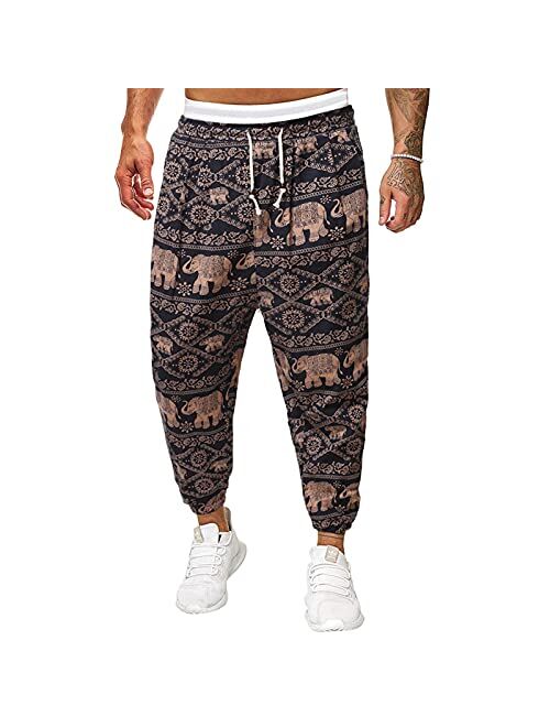 AXYRXWR Hippie Boho Baggy Trousers Mens Loose Sweatpants Popular Streetwear,Paisley Printed Hip Hop Harem Pants for Men