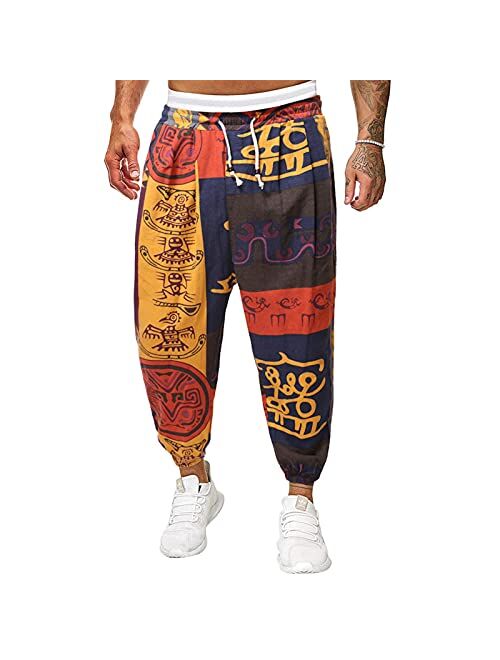 AXYRXWR Hippie Boho Baggy Trousers Mens Loose Sweatpants Popular Streetwear,Paisley Printed Hip Hop Harem Pants for Men