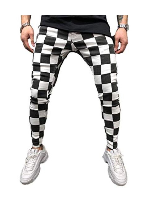 Canrulo Men's Long Casual Sport Pants Slim Fit Plaid Trousers Running Joggers Sweatpants