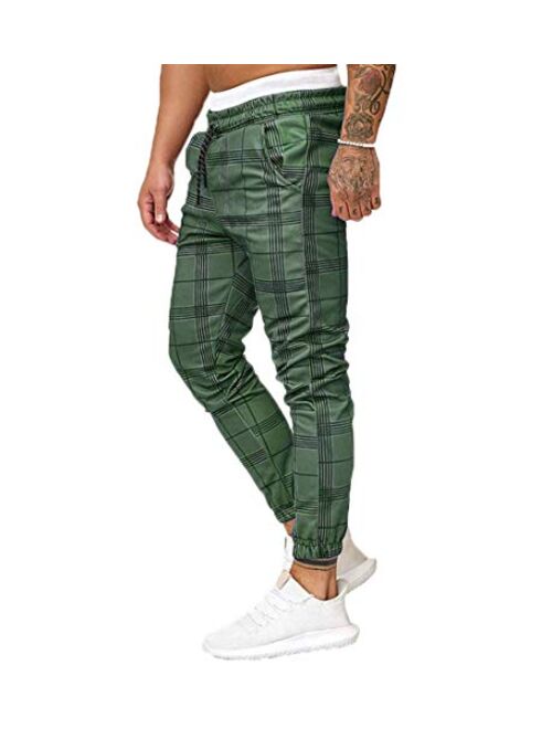 Canrulo Men's Long Casual Sport Pants Slim Fit Plaid Trousers Running Joggers Sweatpants