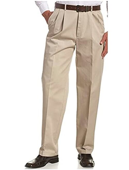 Haggar Men's Work-to-Weekend Khaki No-Iron Pleat-Front Pant with Hidden Expandable Waist