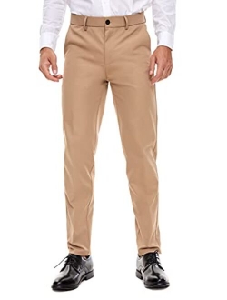 Plaid&Plain Men's Dress Pants Slim Fit Stretch Khaki Pants Wrinkle Free