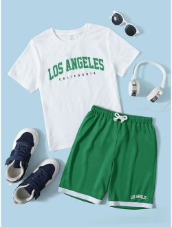 Boys Letter Graphic Tee & Contrast Trim Shorts