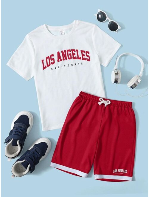 SHEIN Boys Letter Graphic Tee & Contrast Trim Shorts