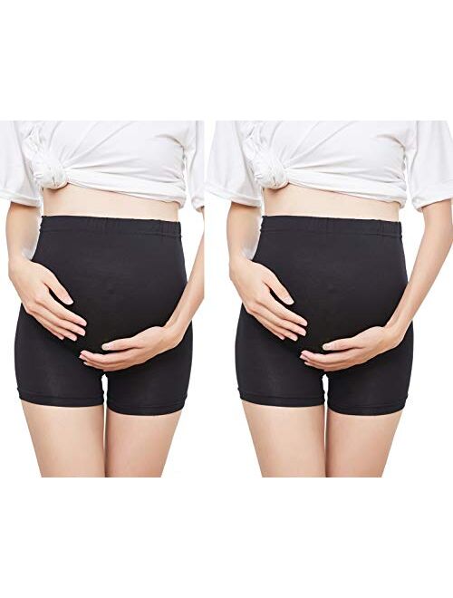 CYUURO Women's Maternity Shapewear Belly Support Short Leggings, Set of 2 Colors