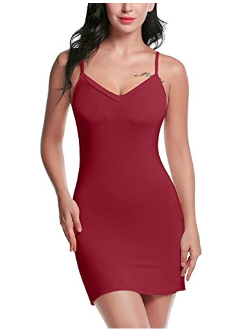 Avidlove Women's Full Slip Adjustable Spaghetti Strap Camisole Mini Dress Casual Deep V Nightgown