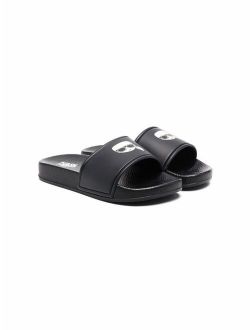 Kids Karl-print slip-on sandals