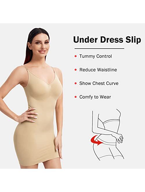 Joyshaper Women's Shapewear Slips for Under Dresses Shapewear Silp Dress for Women Tummy Control Strapless Full Silps