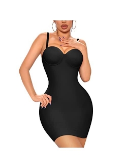 Irisnaya Full Slip Shapewear for Women Under Dresses Strapless Body Shaper Smooth Tummy Control Slips Built In Bra Lingerie