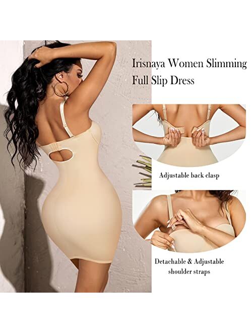 Irisnaya Full Slip Shapewear for Women Under Dresses Strapless Body Shaper Smooth Tummy Control Slips Built In Bra Lingerie