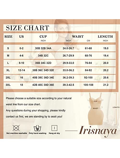 Irisnaya Full Slip Shapewear for Women Under Dresses Strapless Body Shaper Smooth Tummy Control Slips Built In Bra Lingerie