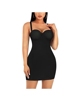 REYEOGO Women Full Slip Shapewear Bodysuit Under Dress Lingerie Slimming Body Shaper Built In Bra Cami Tummy Control Girdle