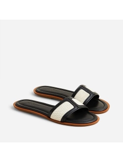 Slide sandals in canvas and leather