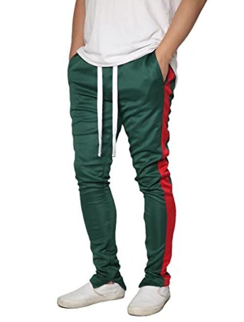 URBANJ Men's Skinny Fit Plaid Track Pants with Ankle Zip