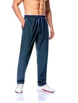 Polu Men's Sweatpants with Zipper Pockets Open Bottom Athletic Pants Quick Dry Sweatpants for Workout, Gym, Running