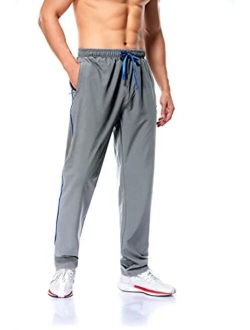 Polu Men's Sweatpants with Zipper Pockets Open Bottom Athletic Pants Quick Dry Sweatpants for Workout, Gym, Running