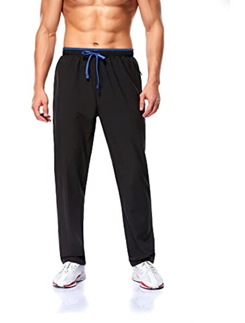 Polu Men's Sweatpants with Zipper Pockets Open Bottom Athletic Pants Quick Dry Sweatpants for Workout, Gym, Running