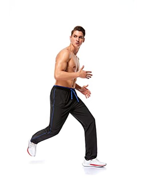 Polu Men's Sweatpants with Zipper Pockets Open Bottom Athletic Pants Quick Dry Sweatpants for Workout, Gym, Running