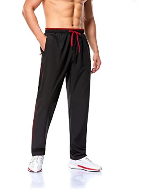 Polu Men's Sweatpants with Zipper Pockets Open Bottom Athletic Pants Quick Dry Sweatpants for Workout, Gym, Running