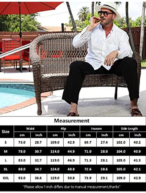 URRU Mens Linen Cotton Pants Lightweight Drawstring Waist Yoga Beach Trousers Summer Casual Pants S-XXL