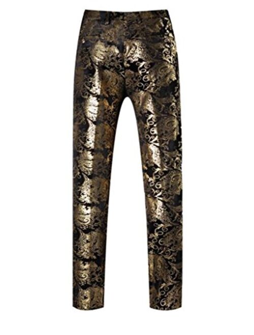 MOGU Mens Luxury Gold Dress Pants with Expandable Waist