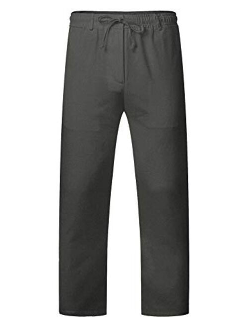 Yitrend Men's Cotton Linen Pants Elastic Waist Drawstring Beach Trousers Casual Jogger Yoga Pants with Pockets Breathable