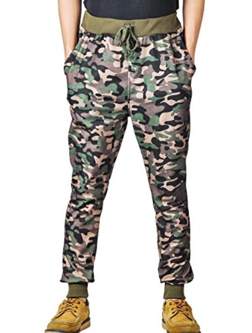 Demetory Men's Camo Pants Athleisure Training Running Harem Jogger Trousers