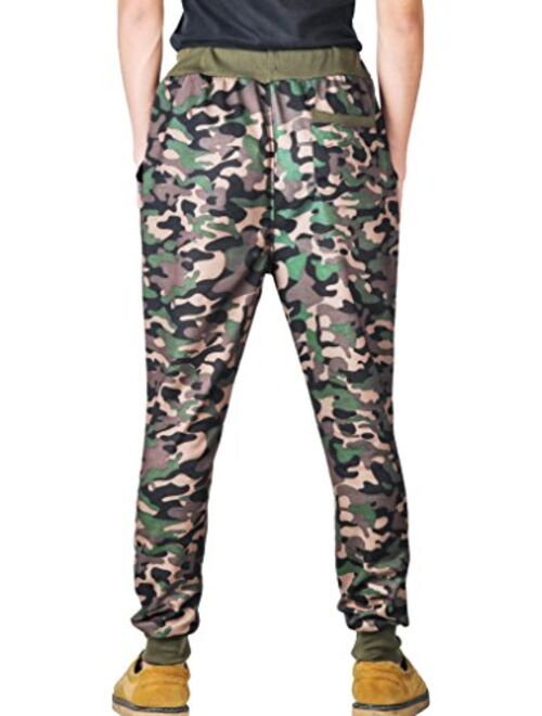 Demetory Men's Camo Pants Athleisure Training Running Harem Jogger Trousers