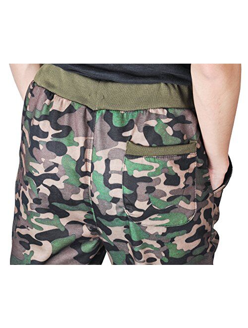 Demetory Men's Camo Pants Athleisure Training Running Harem Jogger Trousers