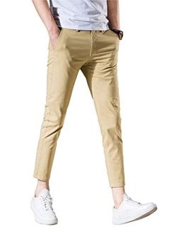 AONGSNNY Mens Cropped Chino Pants Skinny Fit Chinos Khaki Pant