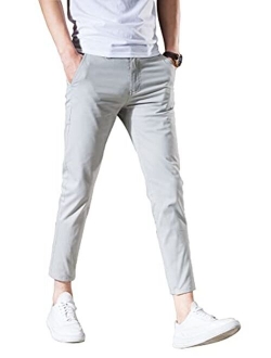 AONGSNNY Mens Cropped Chino Pants Skinny Fit Chinos Khaki Pant