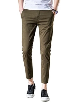 AONGSNNY Mens Cropped Chino Pants Skinny Fit Chinos Khaki Pant