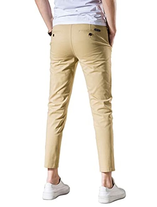 AONGSNNY Mens Cropped Chino Pants Skinny Fit Chinos Khaki Pant