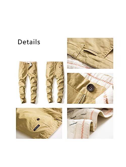 AONGSNNY Mens Cropped Chino Pants Skinny Fit Chinos Khaki Pant