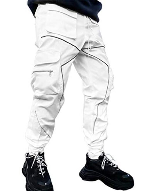 ebossy Men's Multi Pocket Fashion Cargo Pants Technical Reflective Jogger Pants