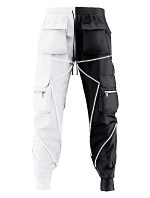 ebossy Men's Multi Pocket Fashion Cargo Pants Technical Reflective Jogger Pants