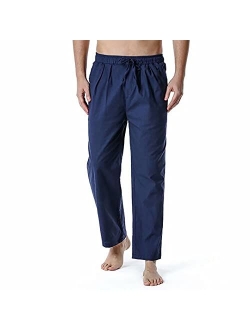 FTIMILD Men's Comfy Pants Linen Cotton Loose Fit Casual Elastic Waist Wide Leg Trousers