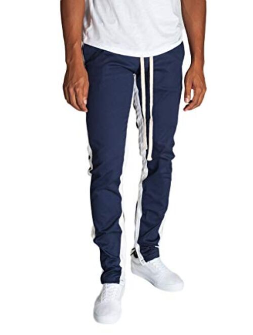 KDNK Men's Tapered Skinny Fit Joggers - Striped Track Pants with Ankle Zippers