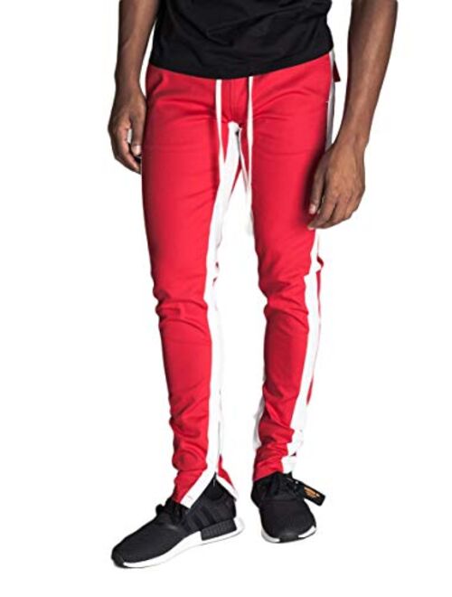 KDNK Men's Tapered Skinny Fit Joggers - Striped Track Pants with Ankle Zippers