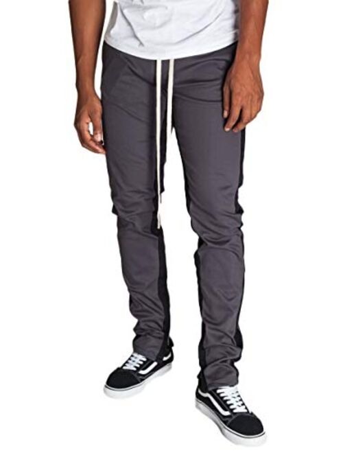 KDNK Men's Tapered Skinny Fit Joggers - Striped Track Pants with Ankle Zippers