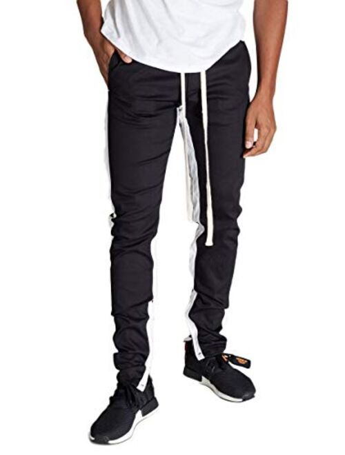 KDNK Men's Tapered Skinny Fit Joggers - Striped Track Pants with Ankle Zippers