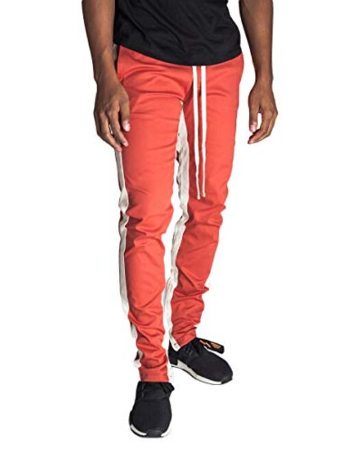 KDNK Men's Tapered Skinny Fit Joggers - Striped Track Pants with Ankle Zippers