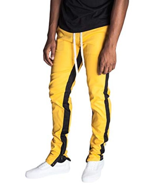 KDNK Men's Tapered Skinny Fit Joggers - Striped Track Pants with Ankle Zippers