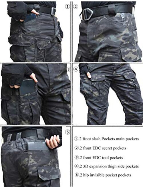 zuoxiangru Men's Water Resistant Pants Straight Fit Tactical Combat Army Cargo Work Pants with Multi Pocket