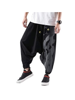 PRIJOUHE Men's Harem Pants, Baggy Wide Leg Hip Hop Pants, Cotton