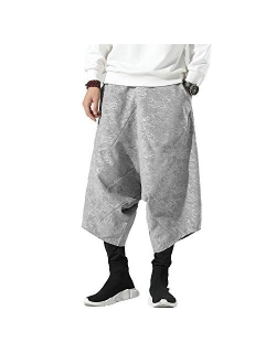 PRIJOUHE Men's Harem Pants, Baggy Wide Leg Hip Hop Pants, Cotton