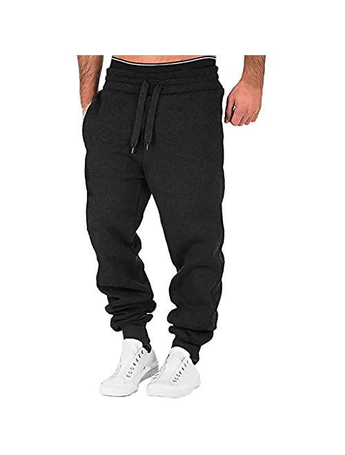 Saohuo Men's Heavyweight Fleece Cargo Sweatpants Stretch Elastic Running Athletic Sports Pants Casual Straight-leg Trousers