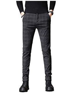 IDEALSANXUN Mens Plaid Pants Casual Stretch Slim Fit Dress Chino Pants