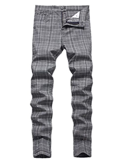 IDEALSANXUN Mens Plaid Pants Casual Stretch Slim Fit Dress Chino Pants